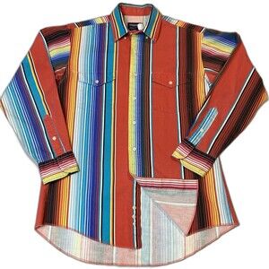 Wrangler Men's VTG Multicolor Long Sleeve Striped Brush Popper Shirt Size M USA